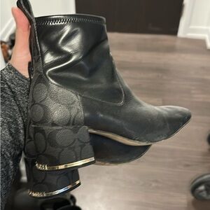 Coach Black Ankle Boots with Patterned Heel